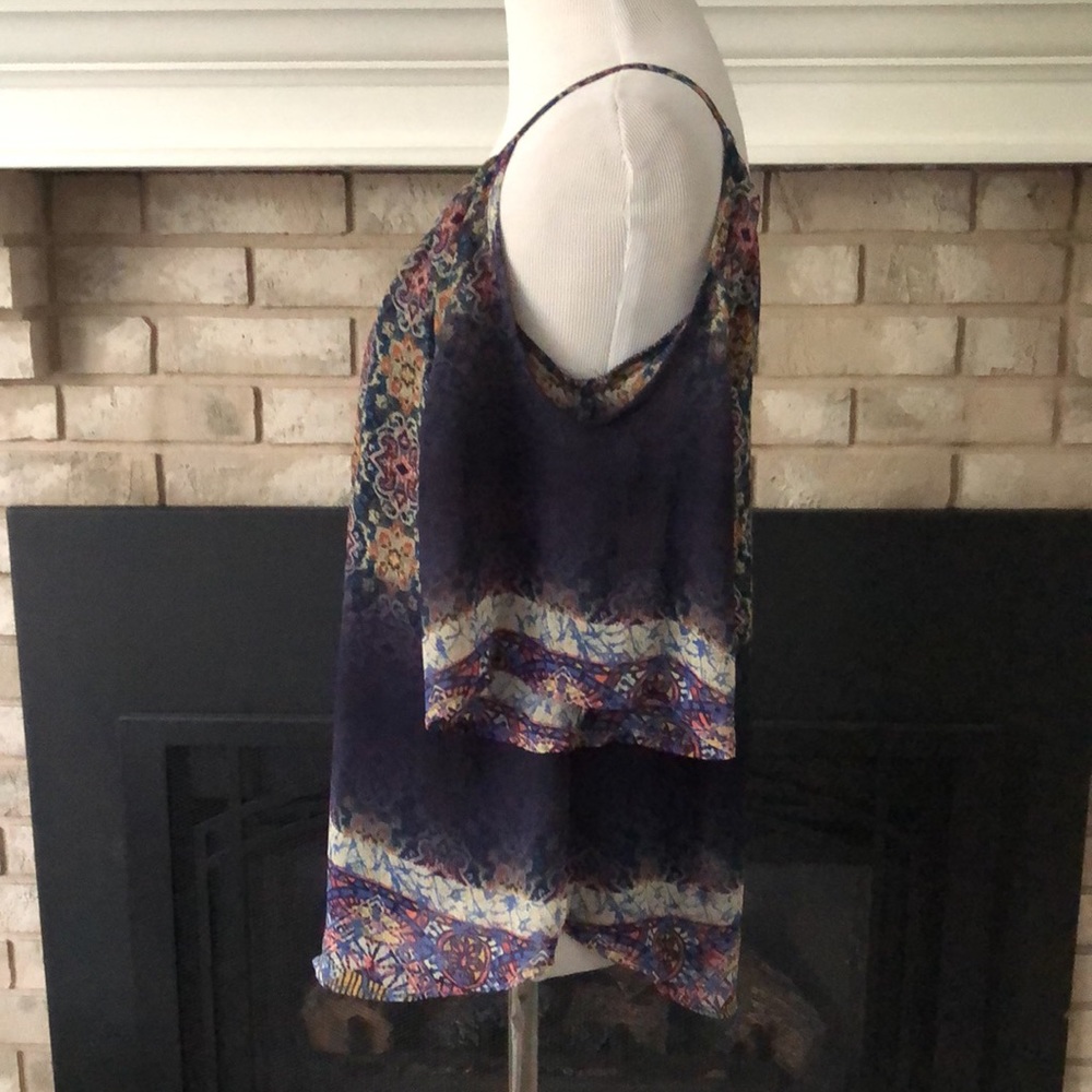 DayTrip Blue Cold Shoulder Chiffon Overlay Tank size XS - Picture 3 of 9